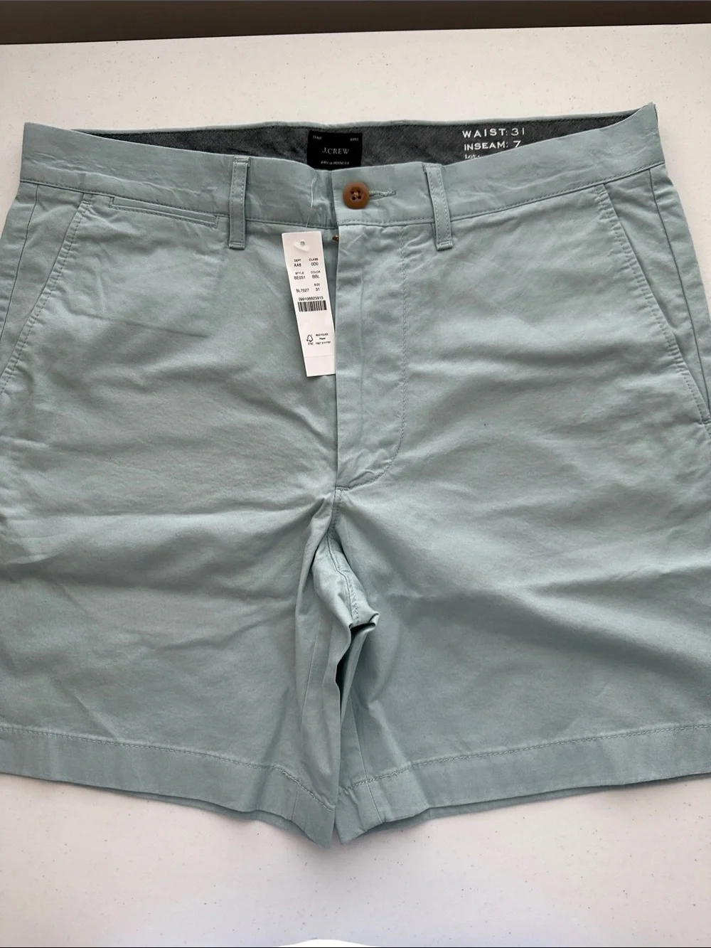 J. Crew Men's Pale Aqua Flat-Front Chino Shorts